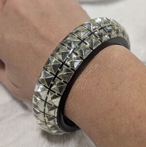 Y2K Black & Silver Pyramid Stud Smooth Lucite Statement Bangle